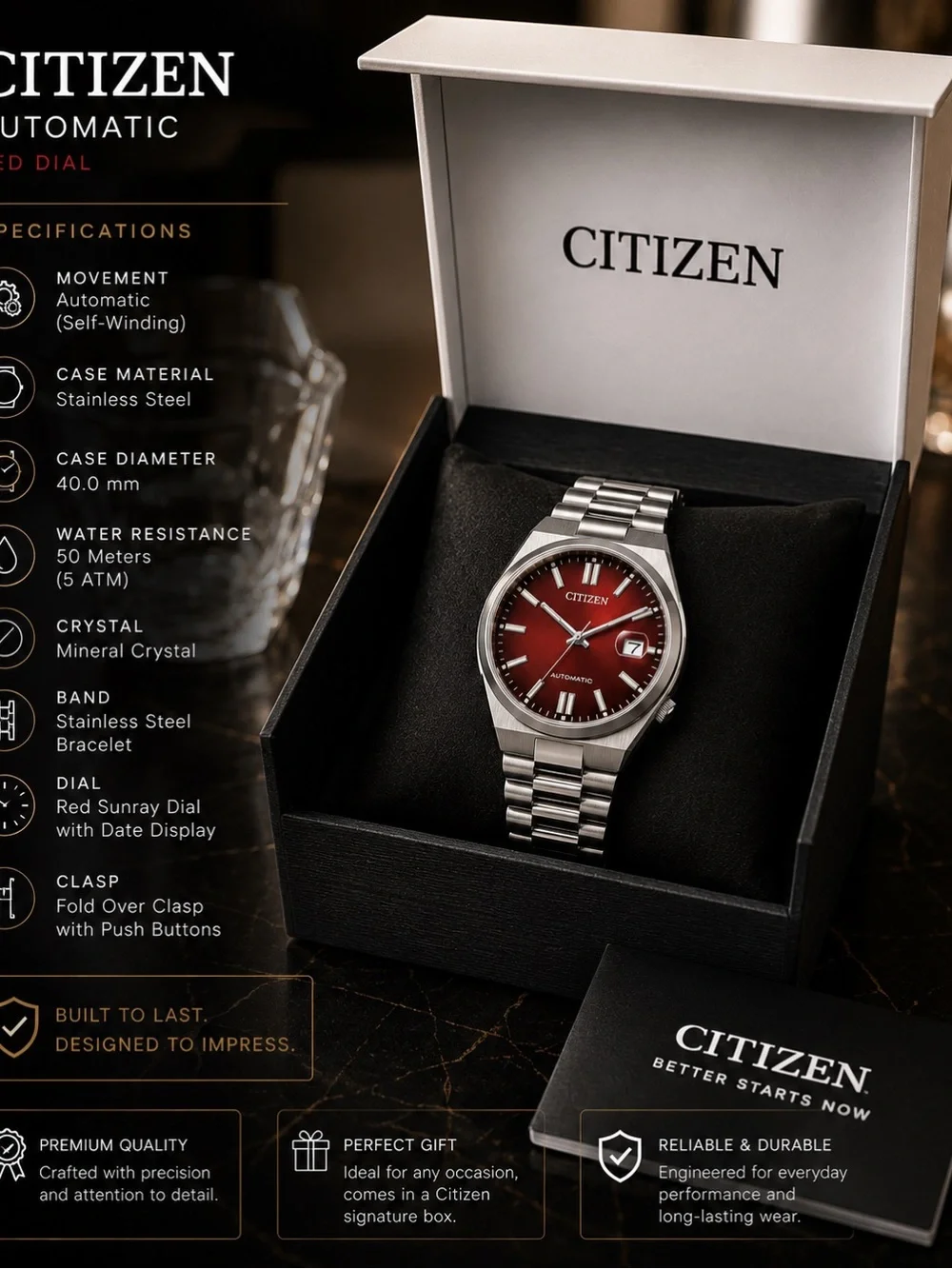 Citizen Tsuyosa Automatic Men’s Watch 40mm Burgundy Dial NJ0150-56W Sapphire